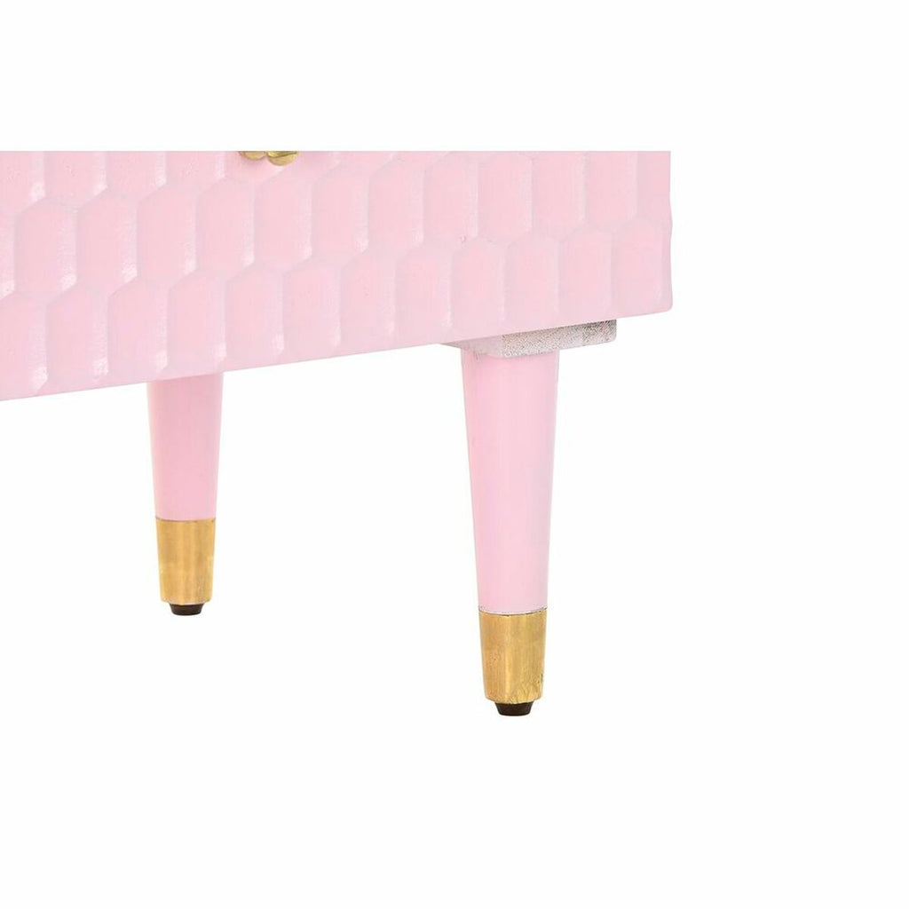 Mesita de noche de metal y madera de mango rosa, 2 cajones — imagen 3