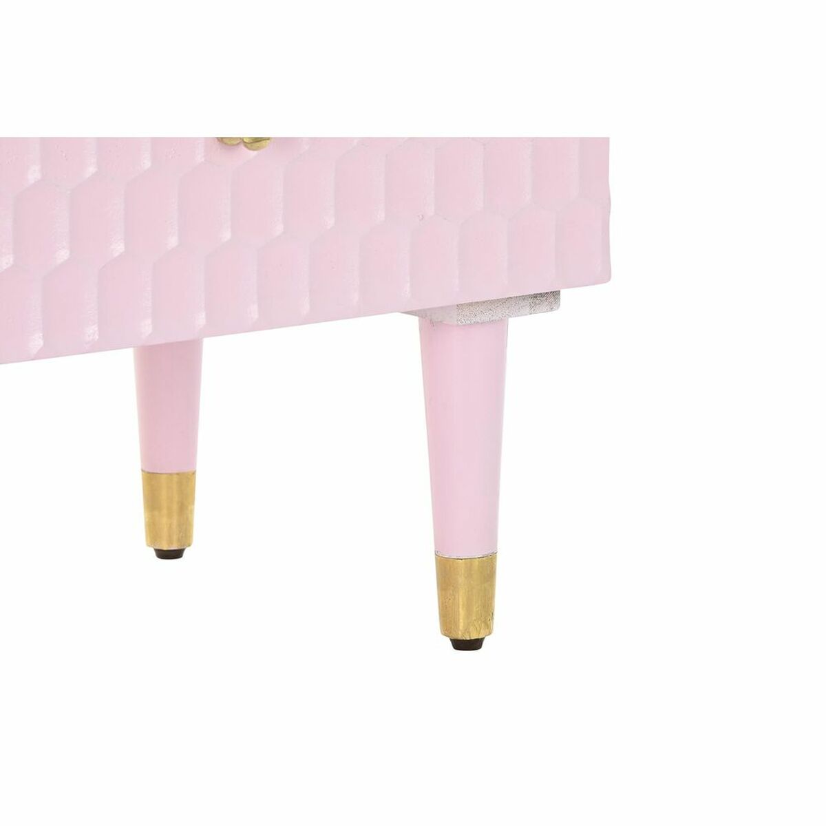 Mesita de noche de metal y madera de mango rosa, 2 cajones — imagen 3