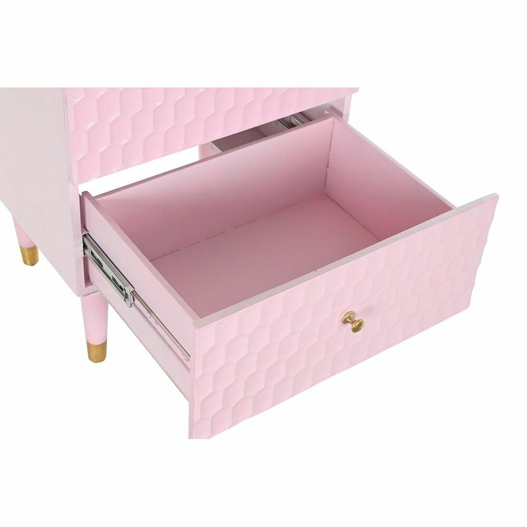 Mesita de noche de metal y madera de mango rosa, 2 cajones — imagen 4