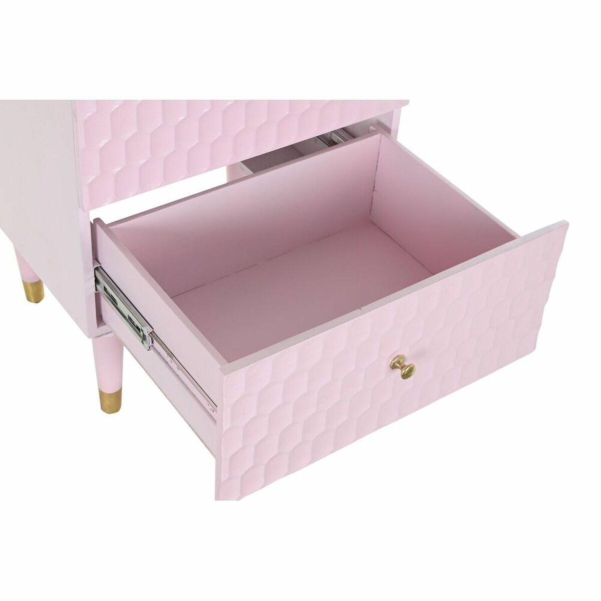 Mesita de noche de metal y madera de mango rosa, 2 cajones — imagen 4