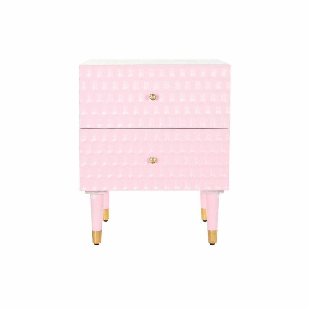 Mesita de noche de metal y madera de mango rosa, 2 cajones — imagen 6