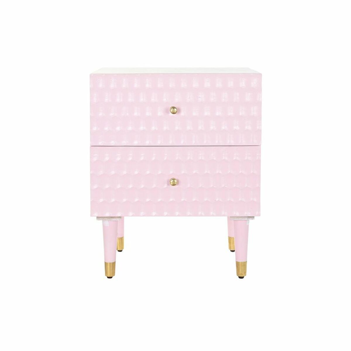 Mesita de noche de metal y madera de mango rosa, 2 cajones — imagen 6