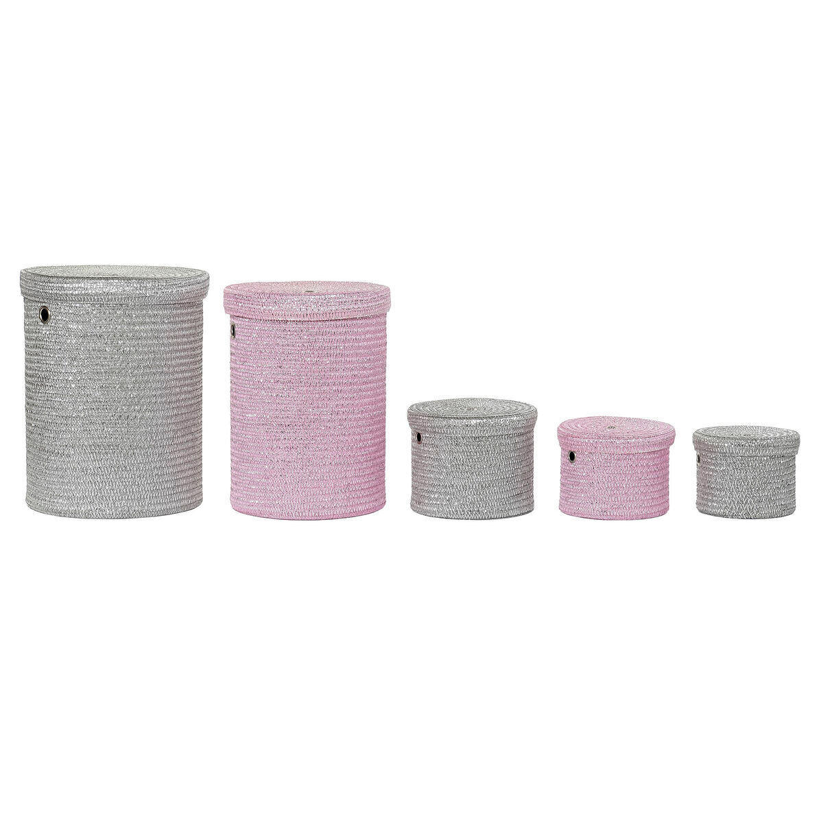 Juego de 5 cestas de polipropileno, gris y rosa — imagen 4