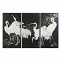Cuadro oriental con garza, blanco, negro y dorado (3 piezas)