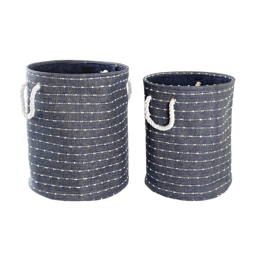 Juego de 2 cestas de poliéster blanco y azul marino, 39 cm