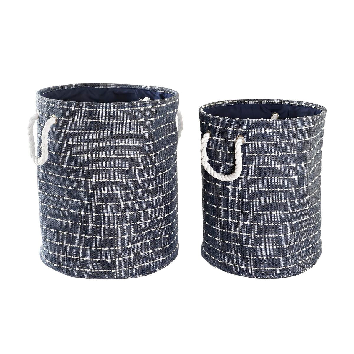 Juego de 2 cestas de poliéster blanco y azul marino, 39 cm