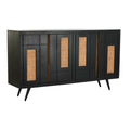 Aparador de madera de mango, ratán y metal, negro, 160 x 40 x 90 cm