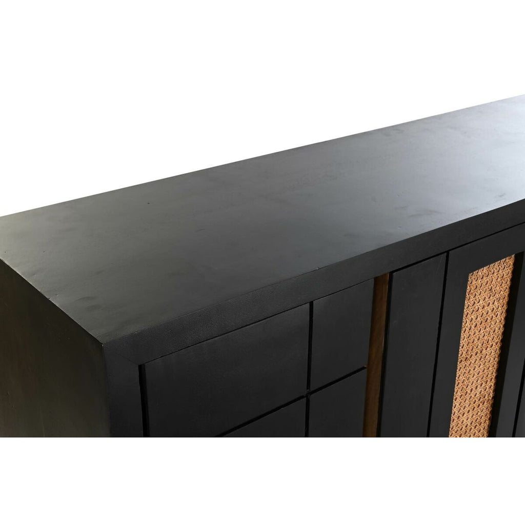Aparador de madera de mango, ratán y metal, negro, 160 x 40 x 90 cm — imagen 3