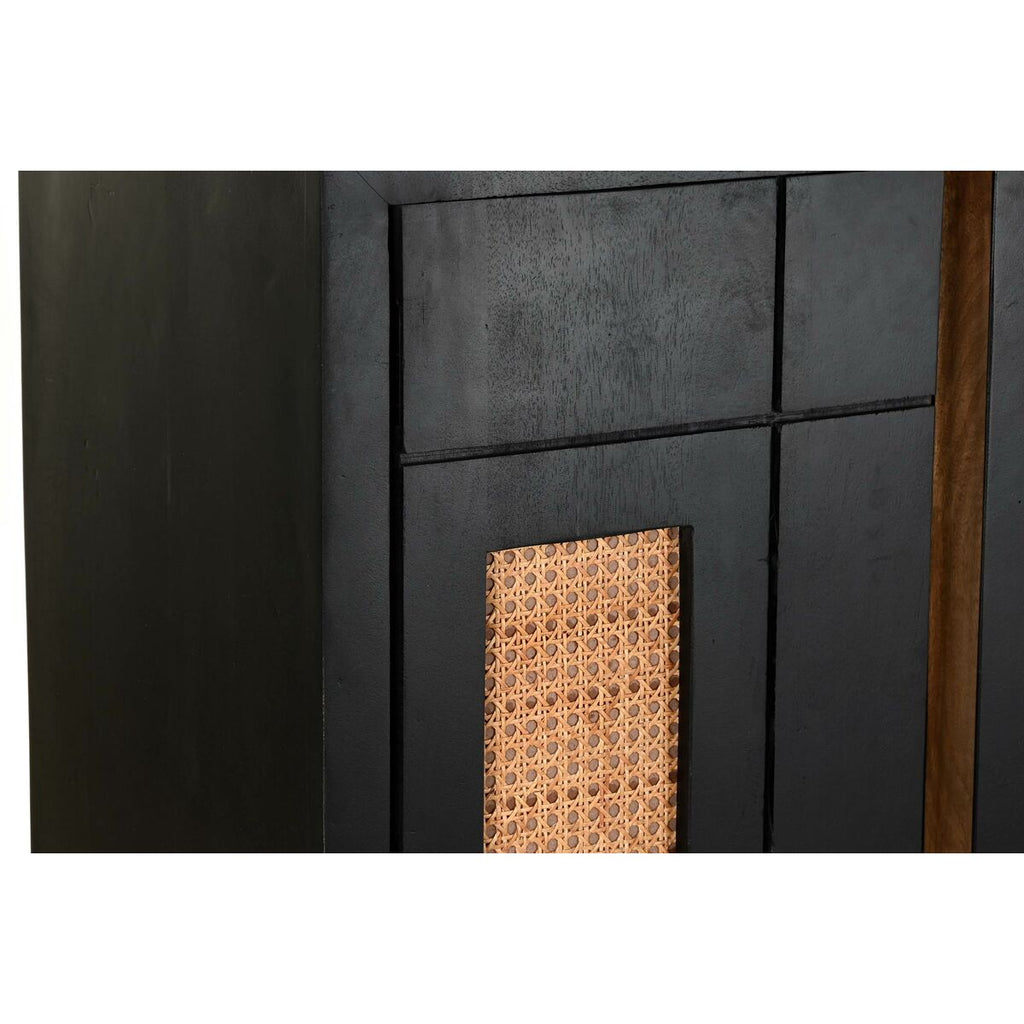 Aparador de madera de mango, ratán y metal, negro, 160 x 40 x 90 cm — imagen 4