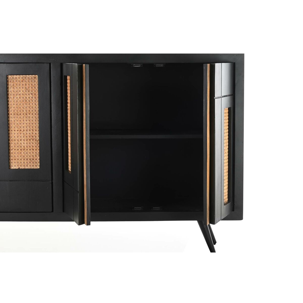 Aparador de madera de mango, ratán y metal, negro, 160 x 40 x 90 cm — imagen 5
