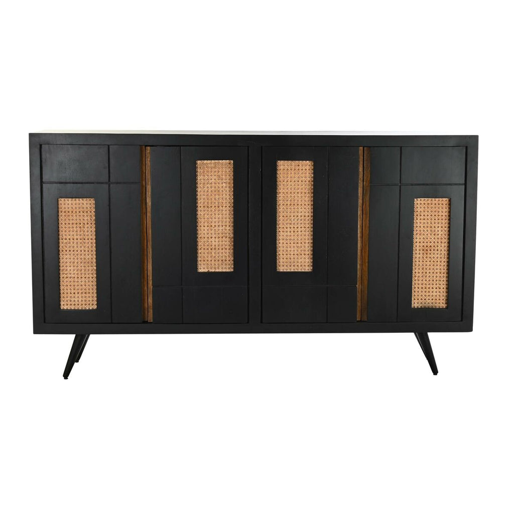 Aparador de madera de mango, ratán y metal, negro, 160 x 40 x 90 cm — imagen 2