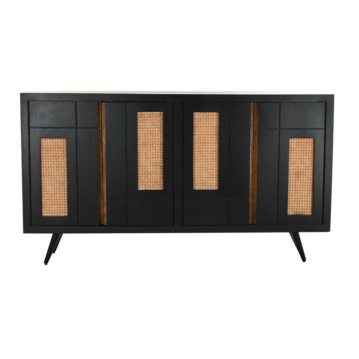 Aparador de madera de mango, ratán y metal, negro, 160 x 40 x 90 cm — imagen 2