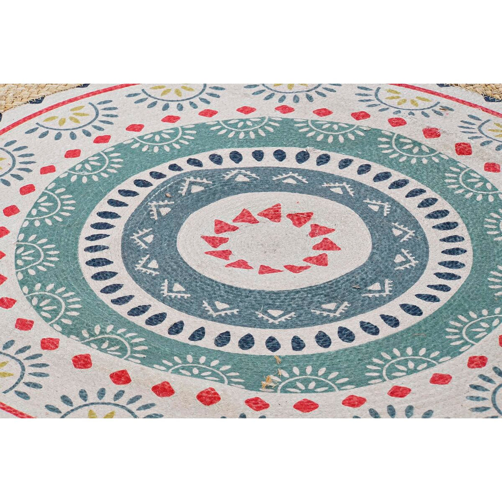 Alfombra redonda boho de algodón, poliéster y yute, 200 cm