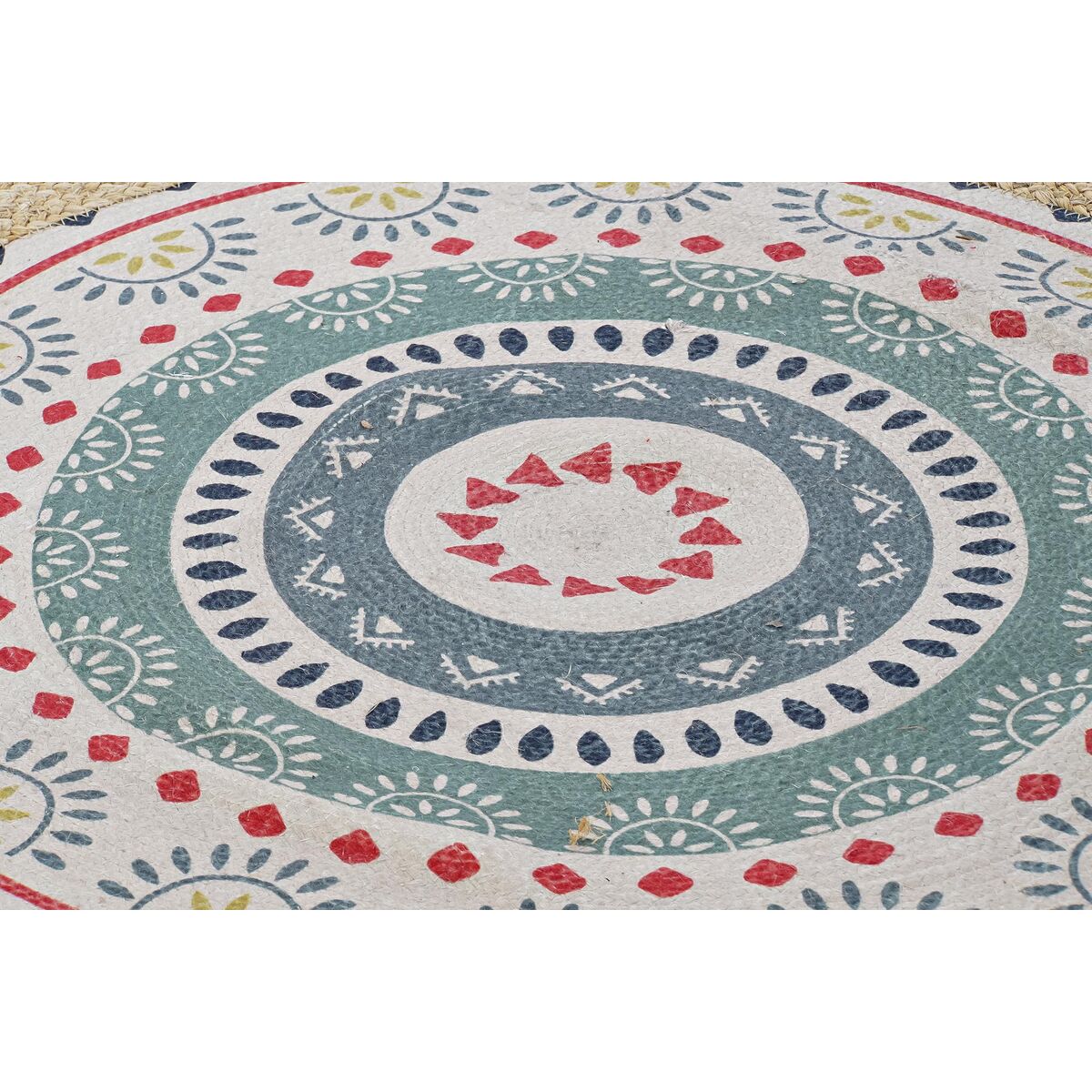 Alfombra redonda boho de algodón, poliéster y yute, 200 cm