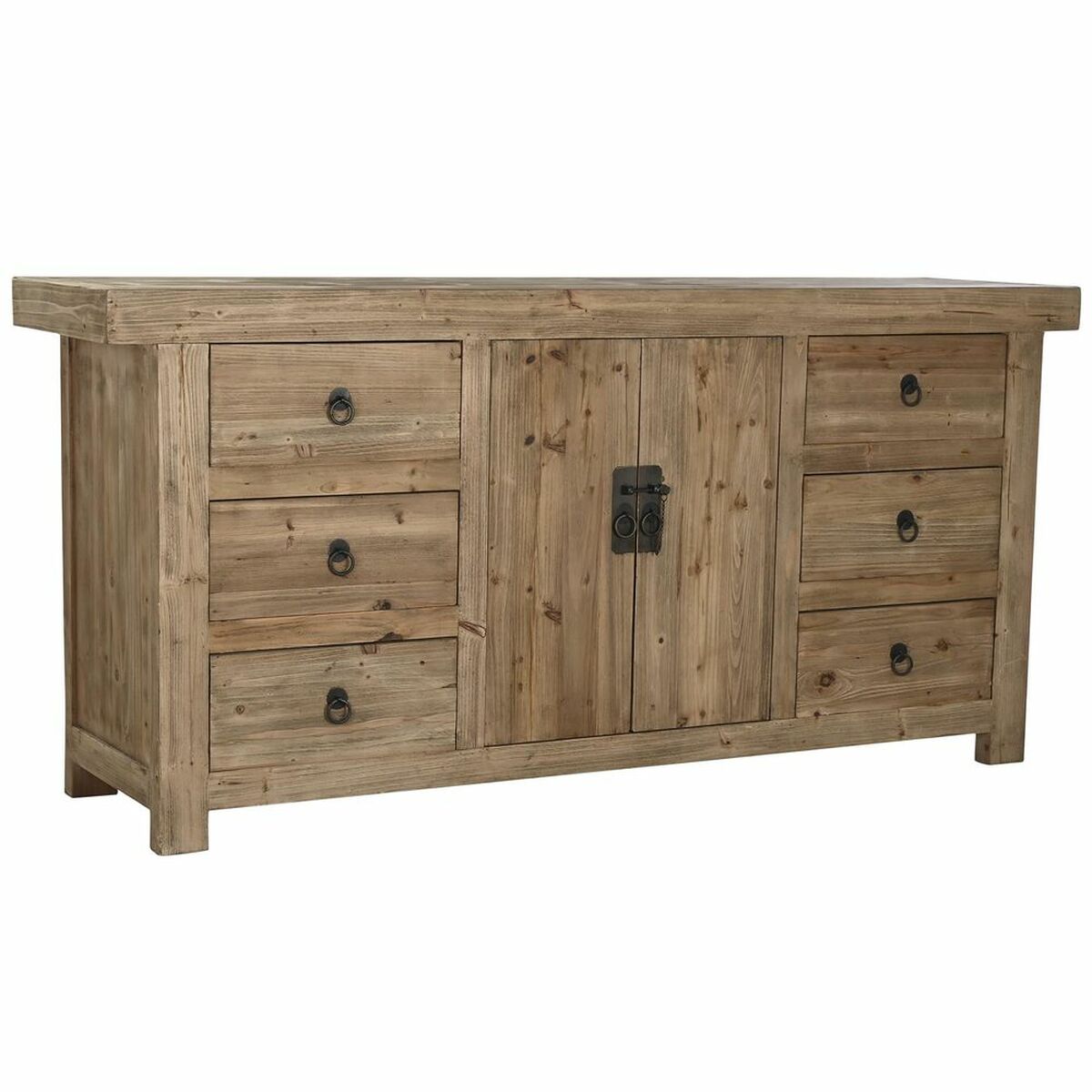 Aparador de madera natural con 6 cajones y 6 puertas, 180 cm