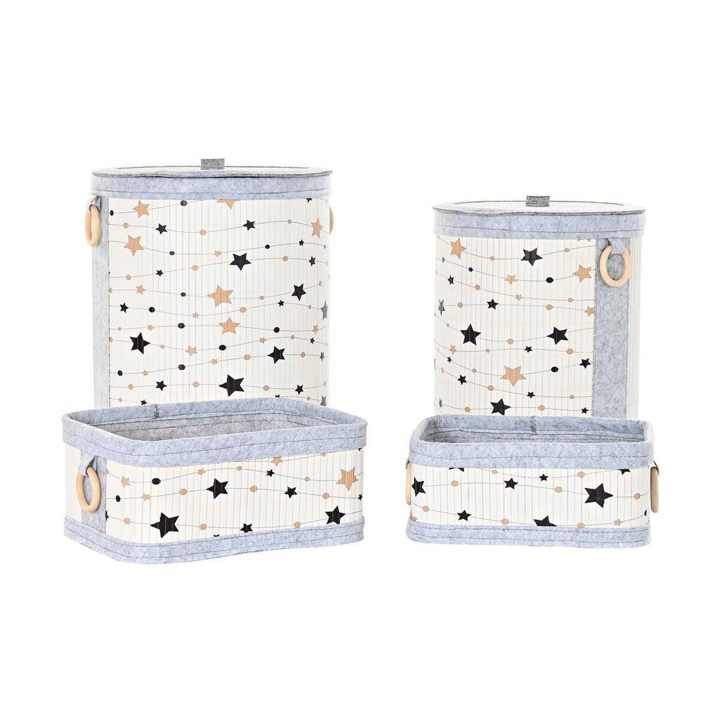 Juego de 4 cajas de bambú con motivo de estrellas