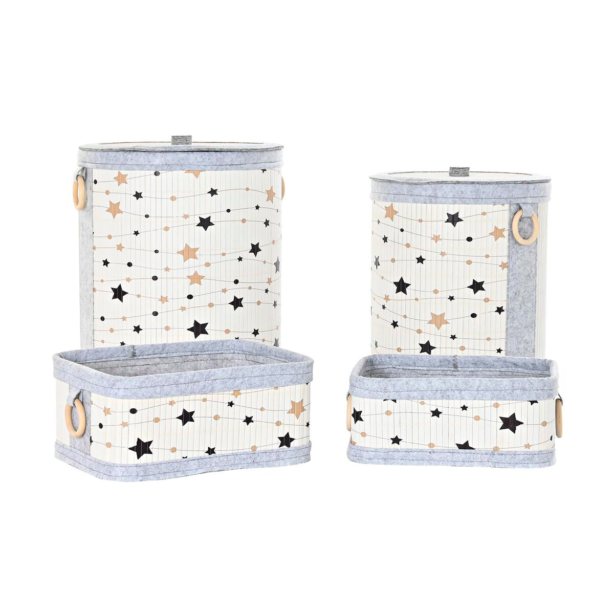 Juego de 4 cajas de bambú con motivo de estrellas