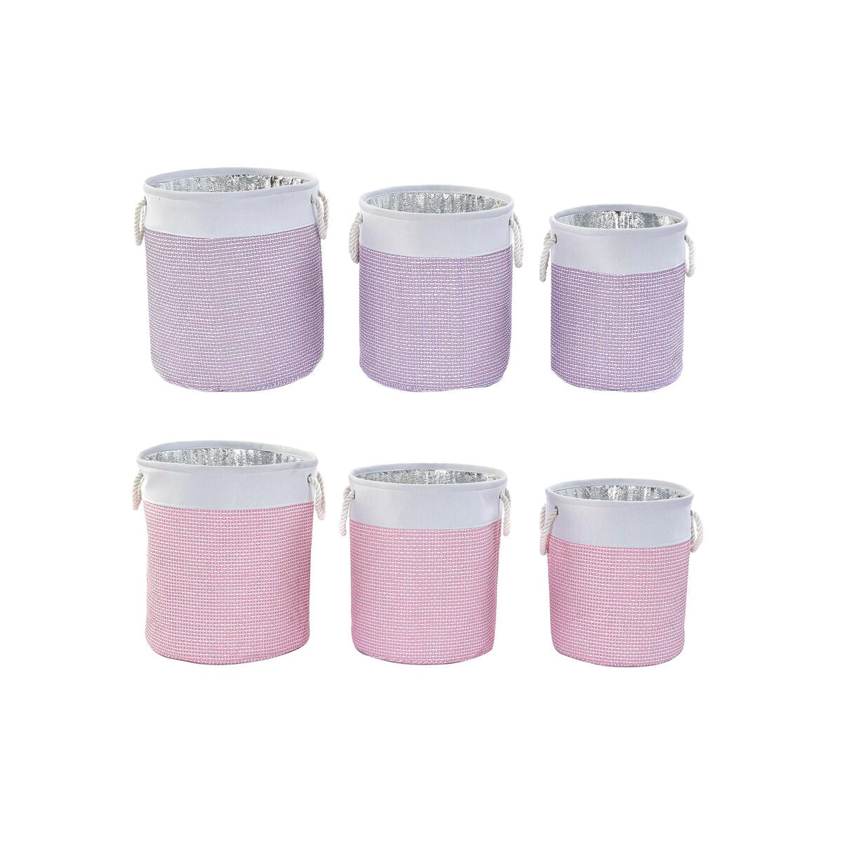 Juego de 3 cestas de poliéster blanco, rosa y lila (2 unidades) — imagen 2