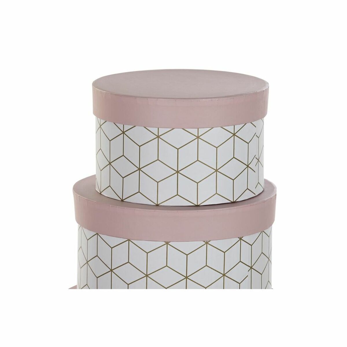 Set de cajas apilables de cartón redondas, rosa y dorado — imagen 2