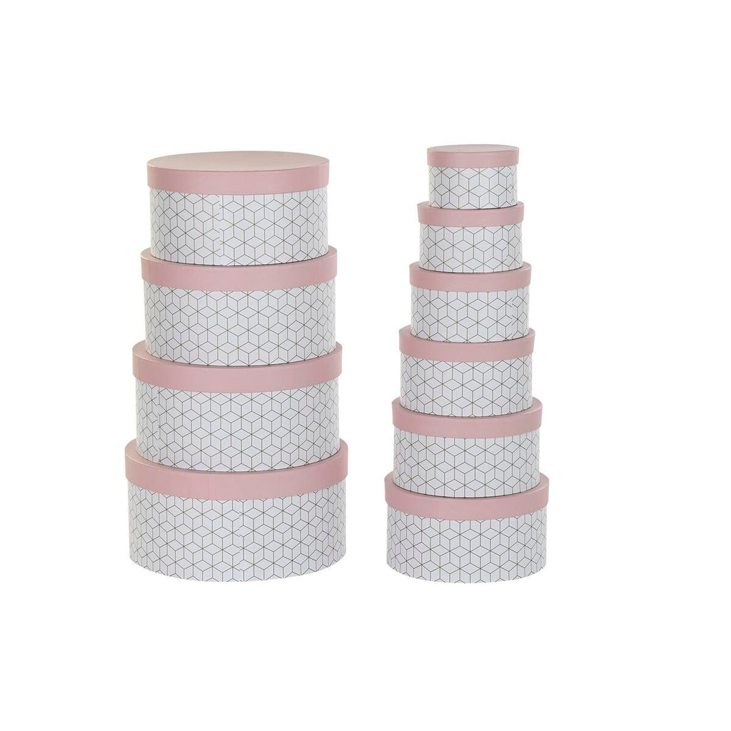 Set de cajas apilables de cartón redondas, rosa y dorado