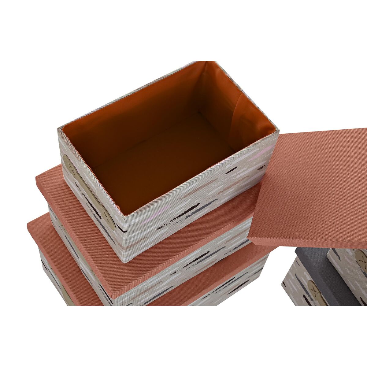 Set de 3 cajas organizadoras apilables marrón, gris y naranja — imagen 3