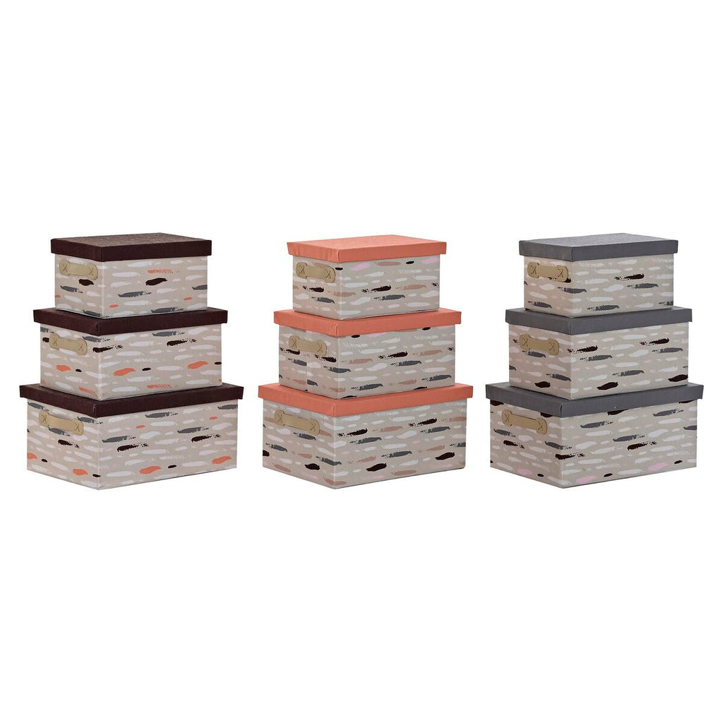 Set de 3 cajas organizadoras apilables marrón, gris y naranja