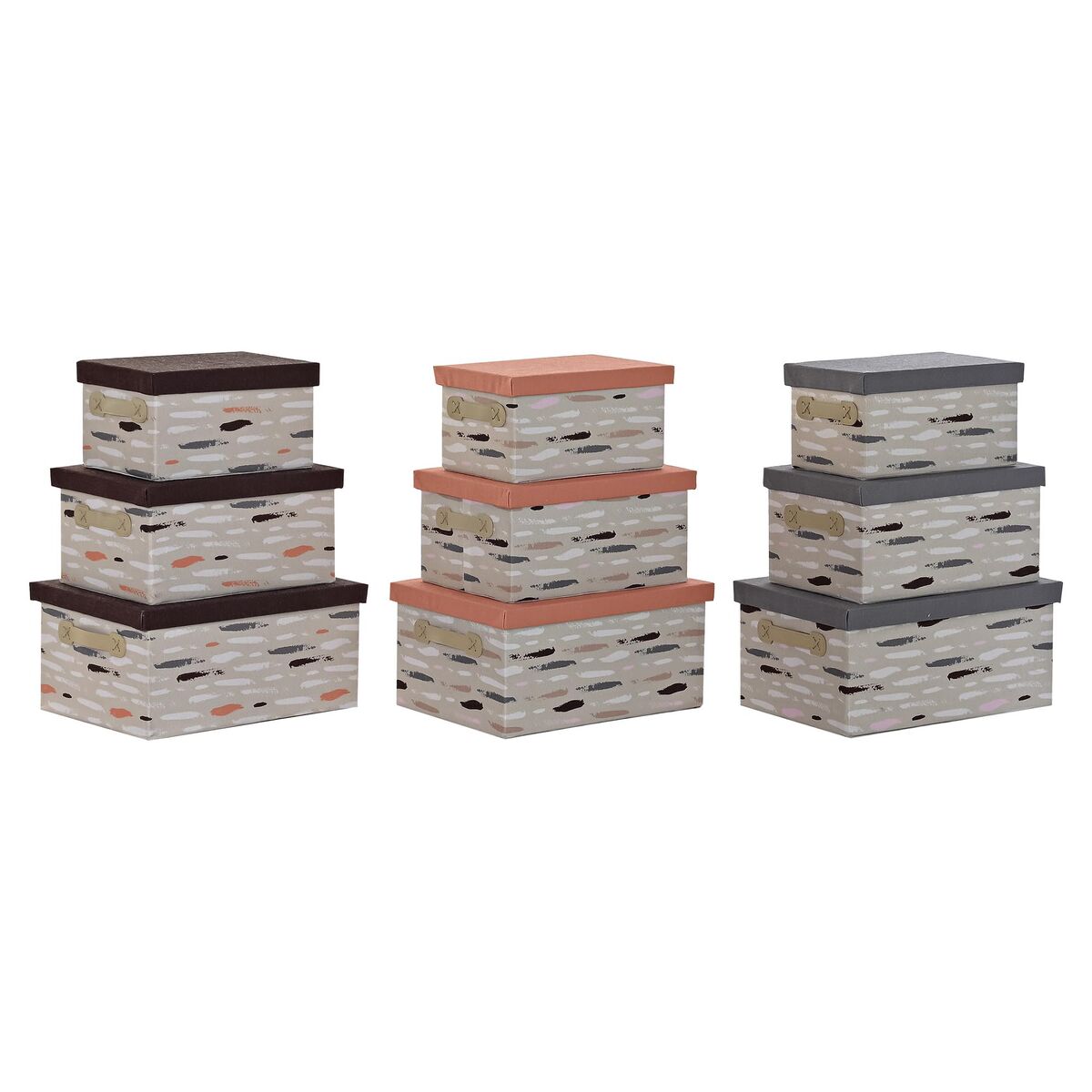 Set de 3 cajas organizadoras apilables marrón, gris y naranja