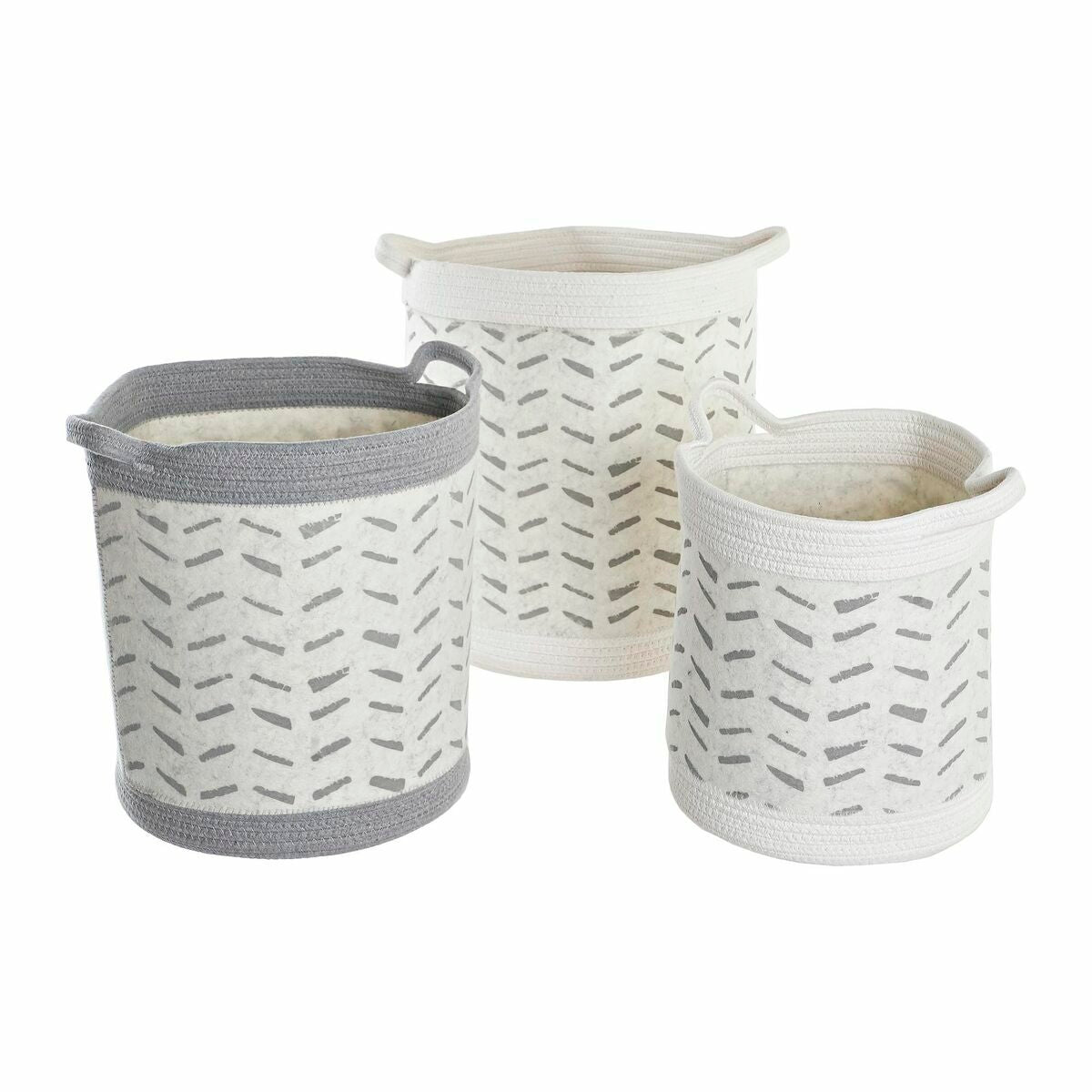 Juego de 3 cestas de algodón blanco y gris, con asas