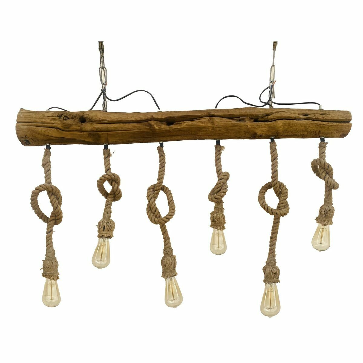 Lámpara de techo de cuerda y madera de acacia, diseño tronco