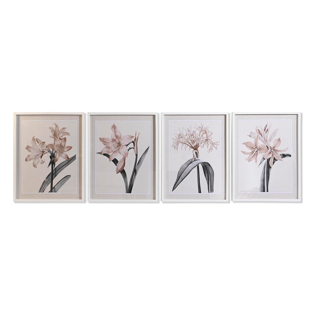 Set de 4 cuadros de cristal con motivo floral, 55 cm de ancho