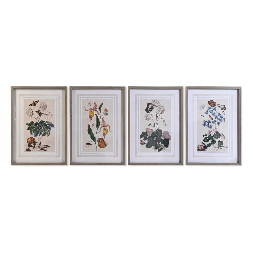 Juego de 4 cuadros con flores, cristal y abeto (4 piezas)