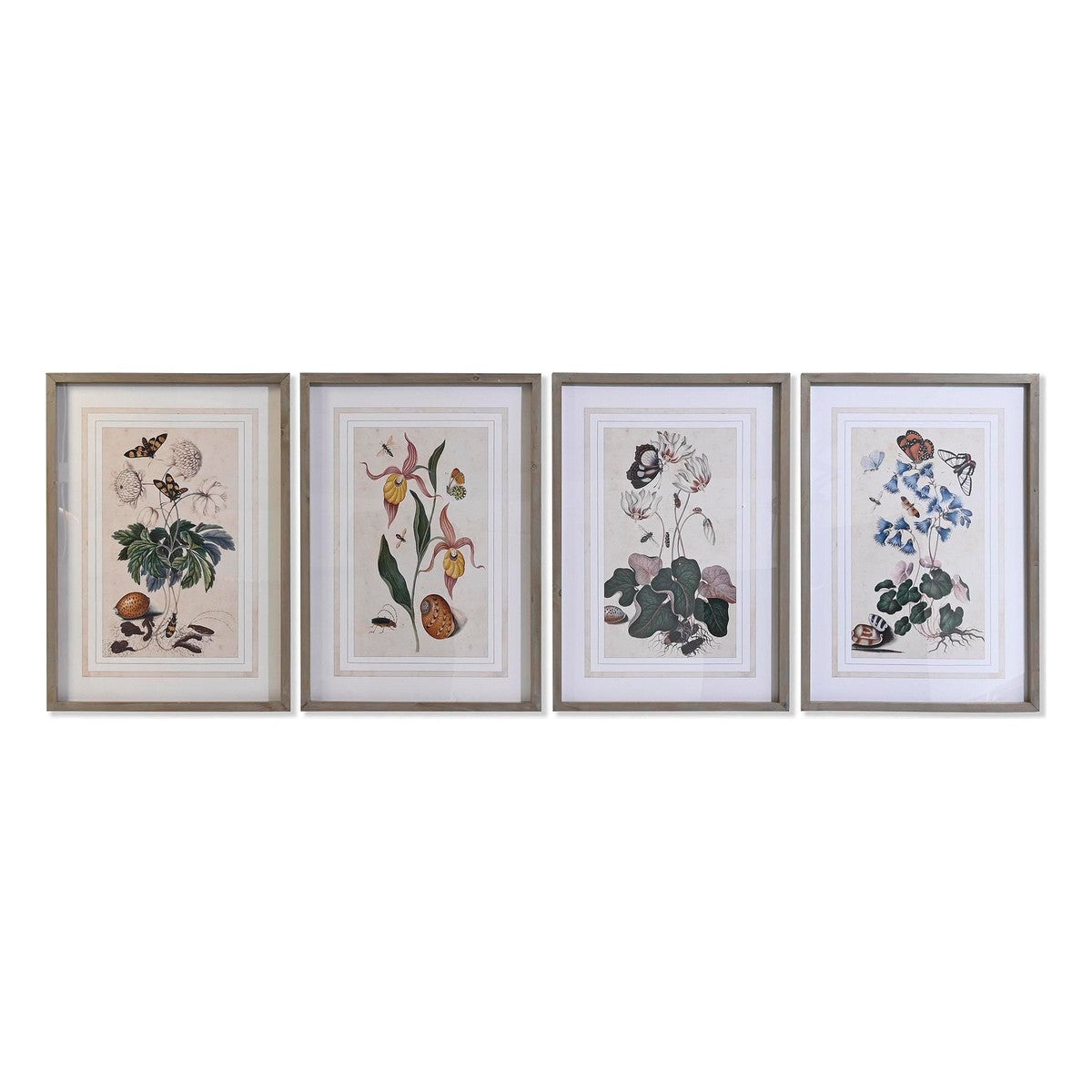 Juego de 4 cuadros con flores, cristal y abeto (4 piezas)