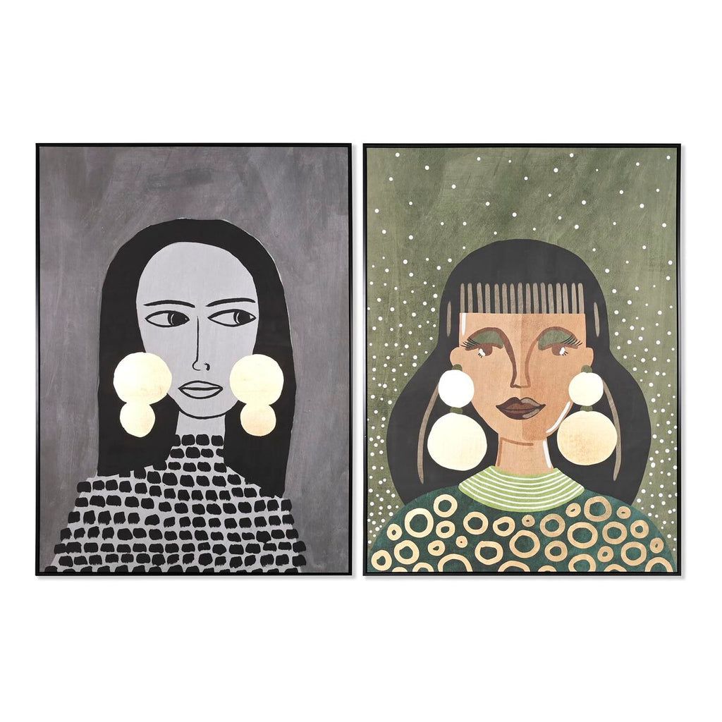 Cuadro moderno con motivo de mujer, blanco, negro, verde y gris