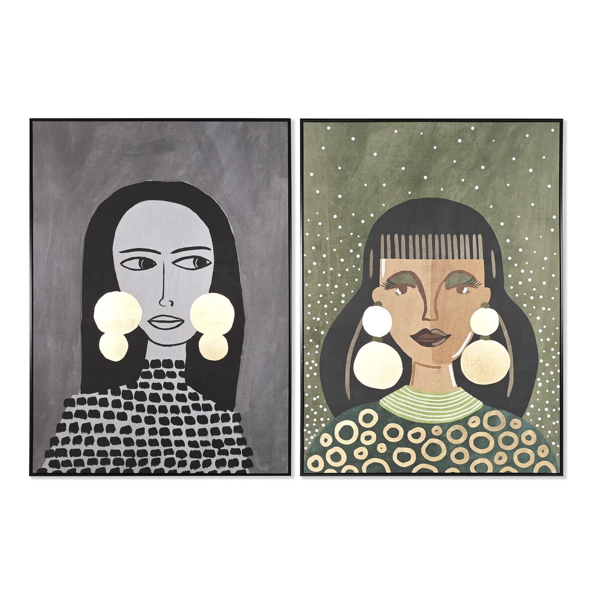 Cuadro moderno con motivo de mujer, blanco, negro, verde y gris