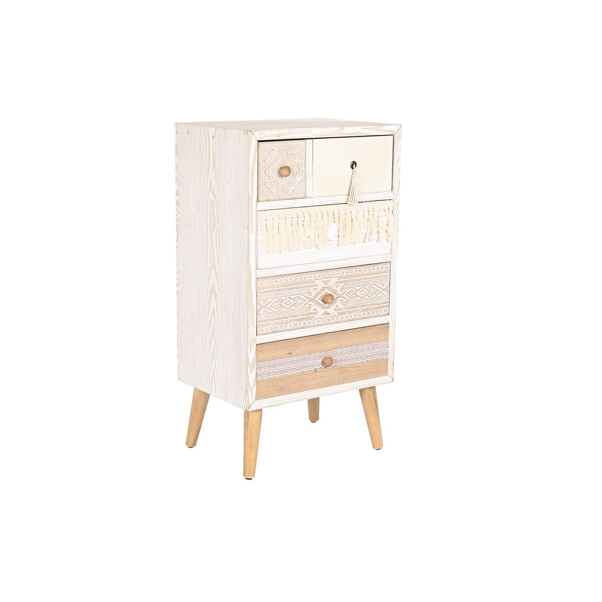 Cajonera de abeto blanco y natural con 4 cajones, 89 cm