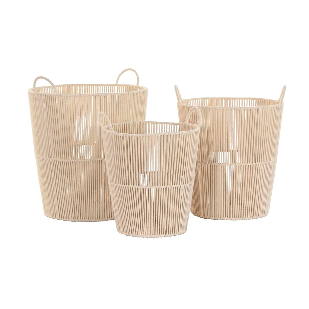 Juego de 3 cestas de metal hechas a mano, beige — imagen 3