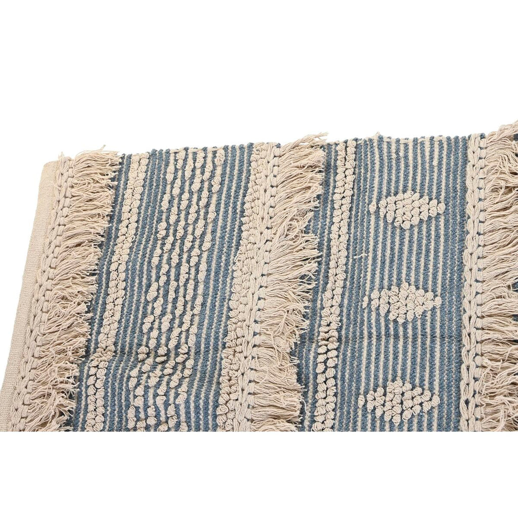 Alfombra boho azul y blanca de algodón, 230 x 160 cm — imagen 2