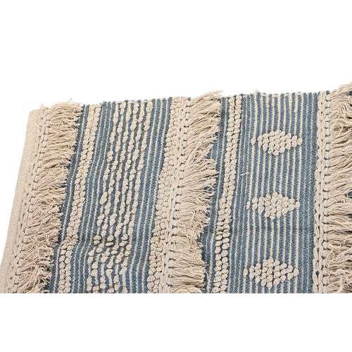 Alfombra boho azul y blanca de algodón, 230 x 160 cm — imagen 2