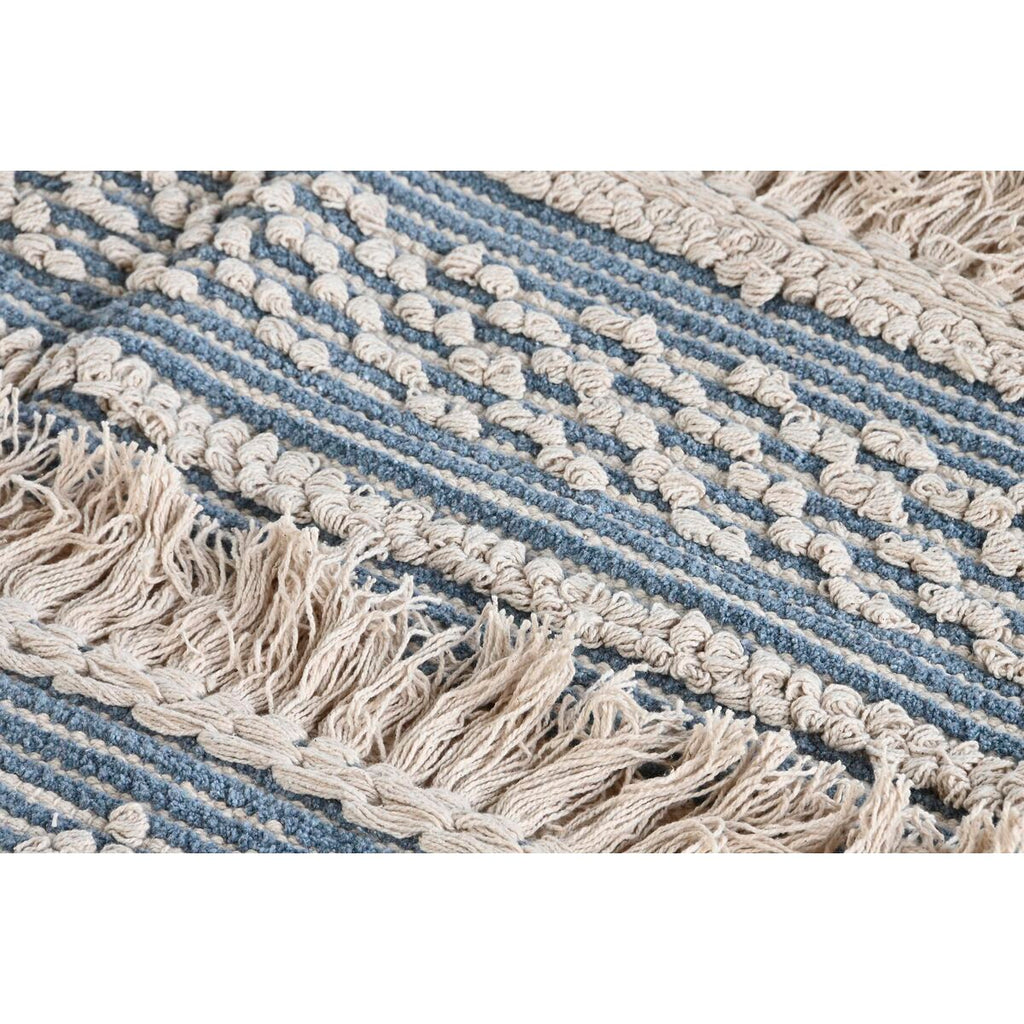 Alfombra boho azul y blanca de algodón, 230 x 160 cm — imagen 4