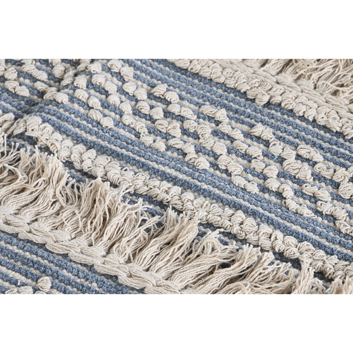 Alfombra boho azul y blanca de algodón, 230 x 160 cm — imagen 4