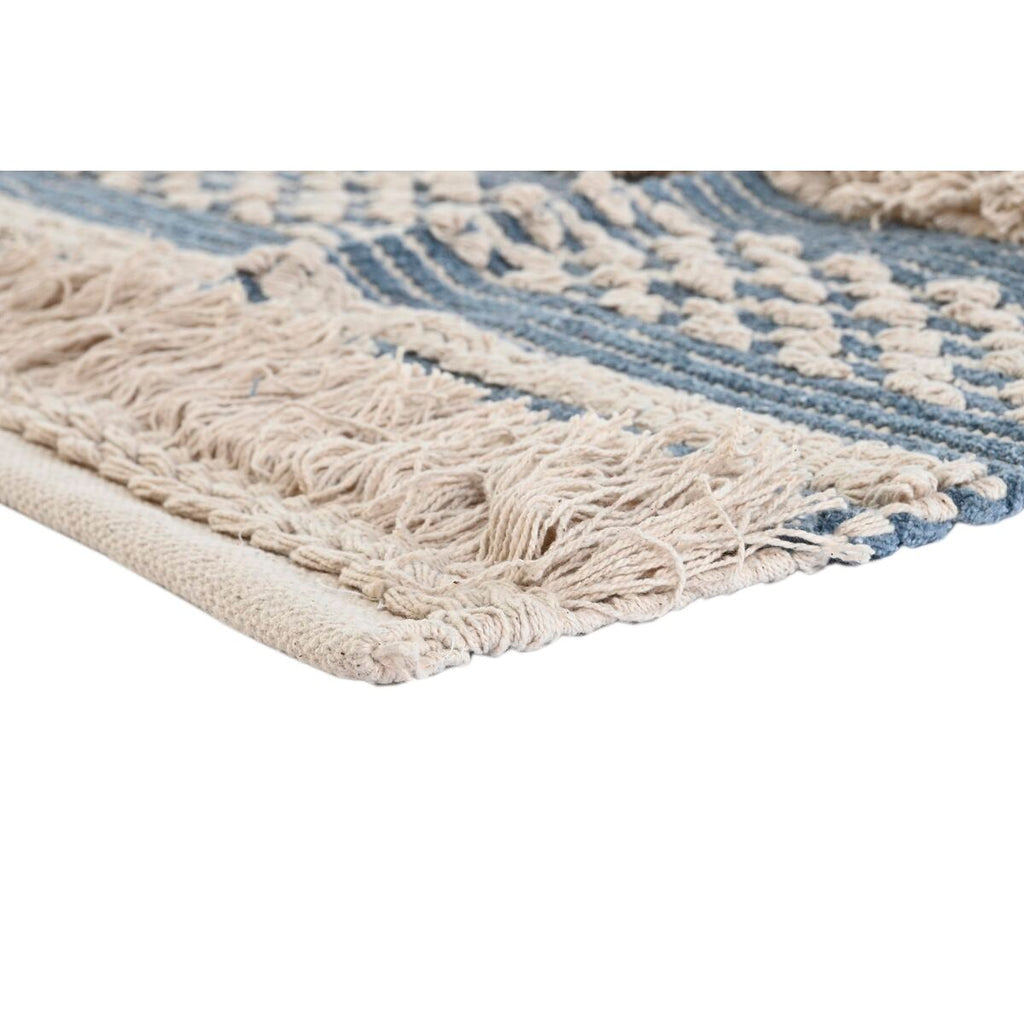 Alfombra boho azul y blanca de algodón, 230 x 160 cm — imagen 3