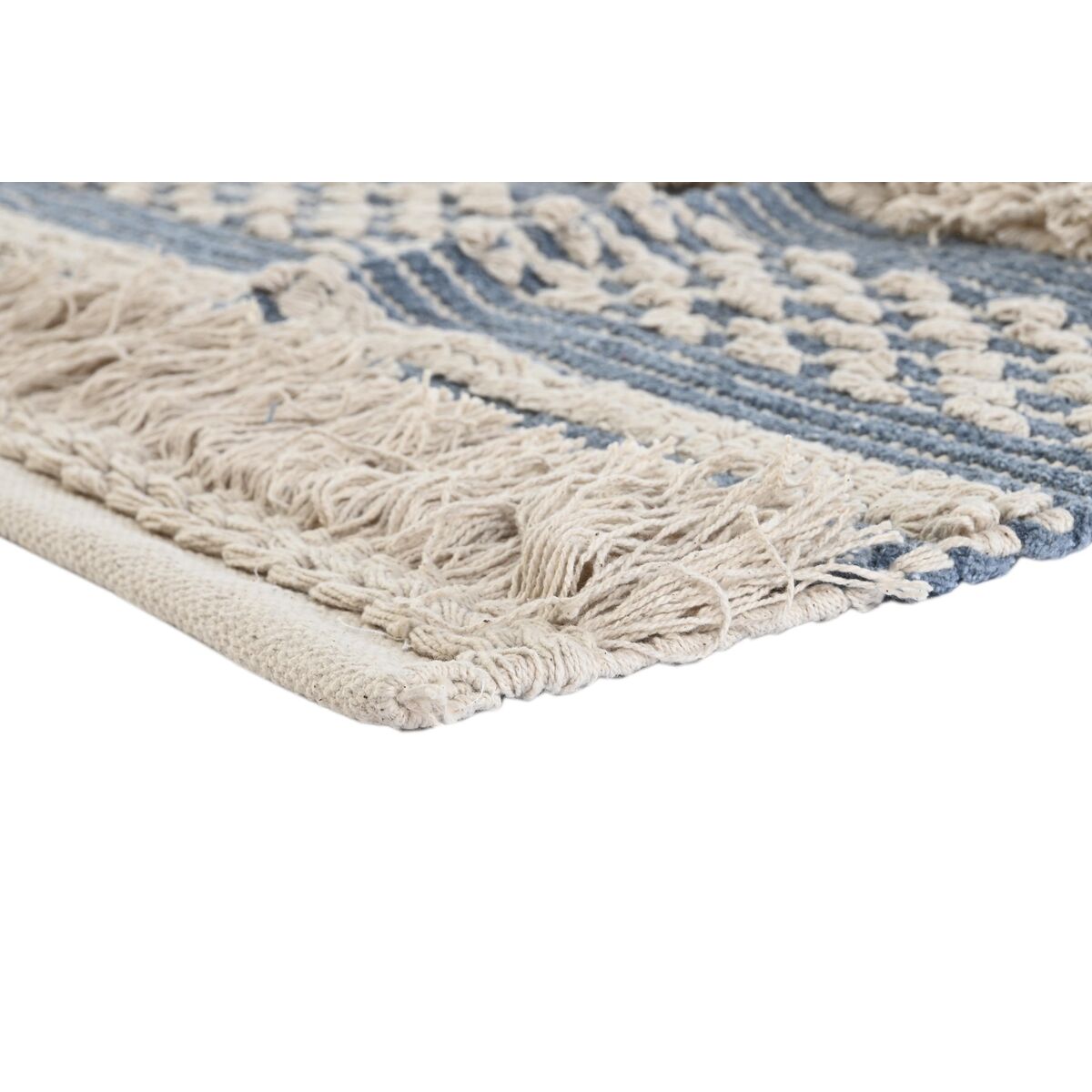 Alfombra boho azul y blanca de algodón, 230 x 160 cm — imagen 3
