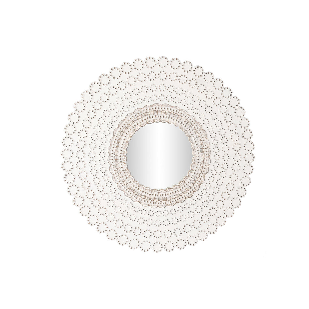 Espejo de pared redondo indio decapé, blanco y natural, 120 cm