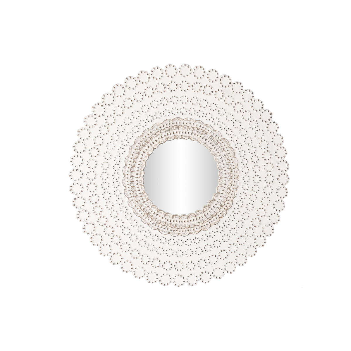 Espejo de pared redondo indio decapé, blanco y natural, 120 cm