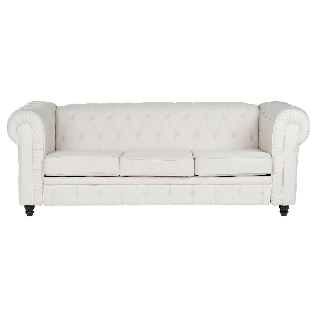 Sofá de madera y poliéster en blanco, marrón y crema, 209 cm