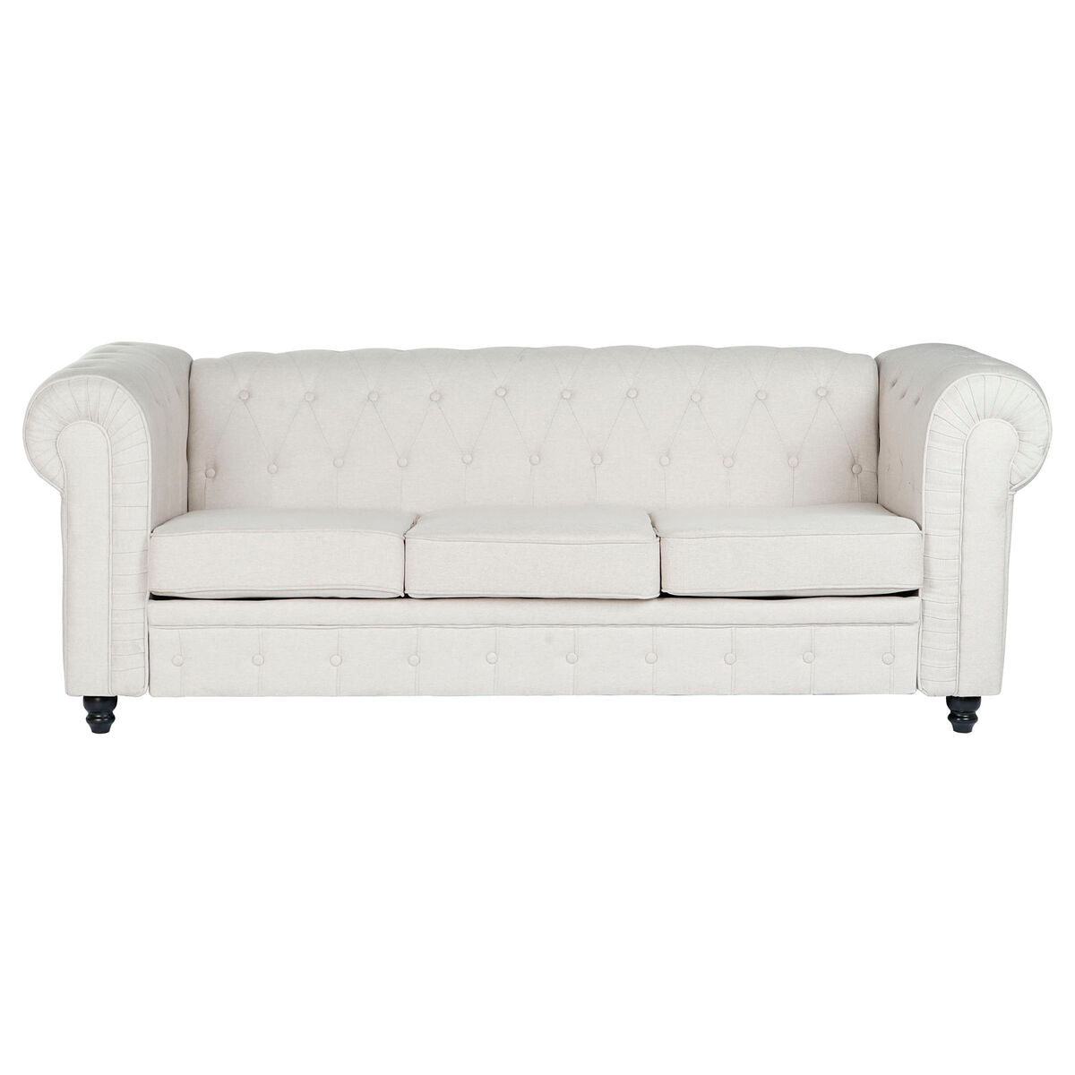 Sofá de madera y poliéster en blanco, marrón y crema, 209 cm