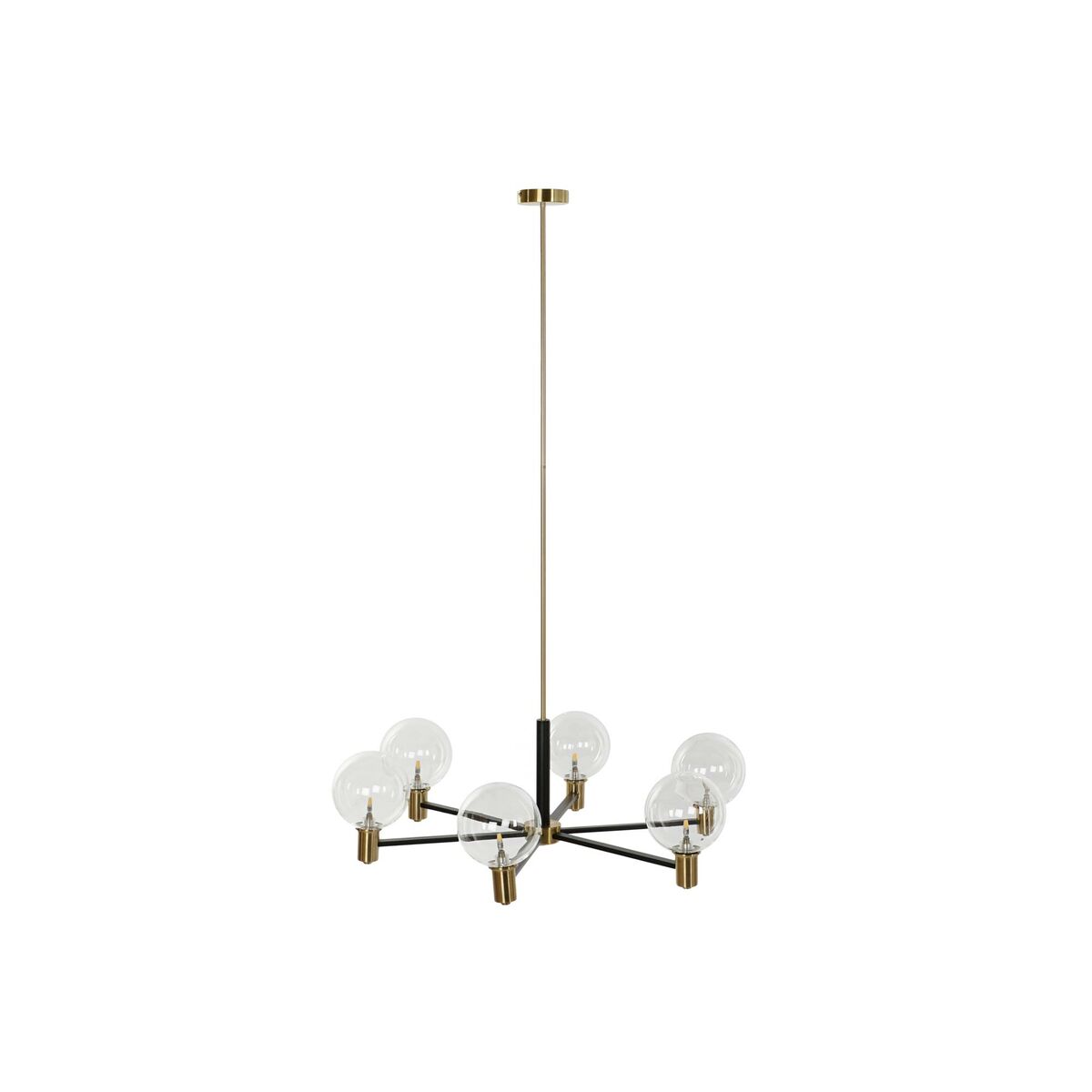 Lámpara de techo de bolas de cristal, metal negro y dorado