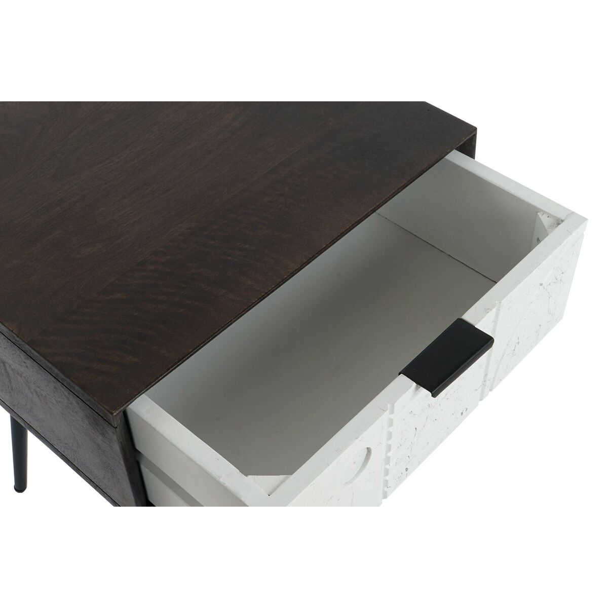 Mesita de noche moderna blanca, negra y wengué, 1 cajón — imagen 4