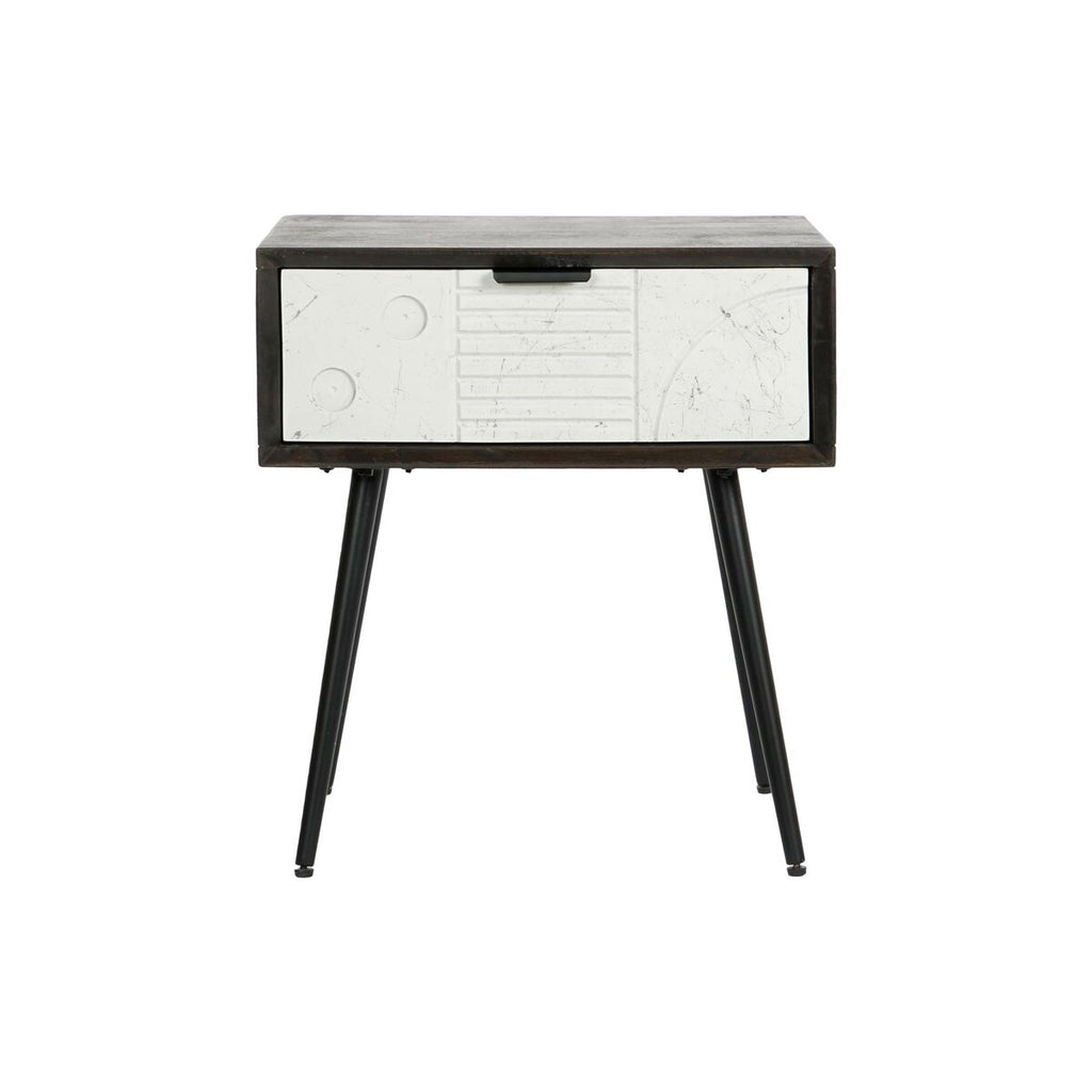 Mesita de noche moderna blanca, negra y wengué, 1 cajón — imagen 2