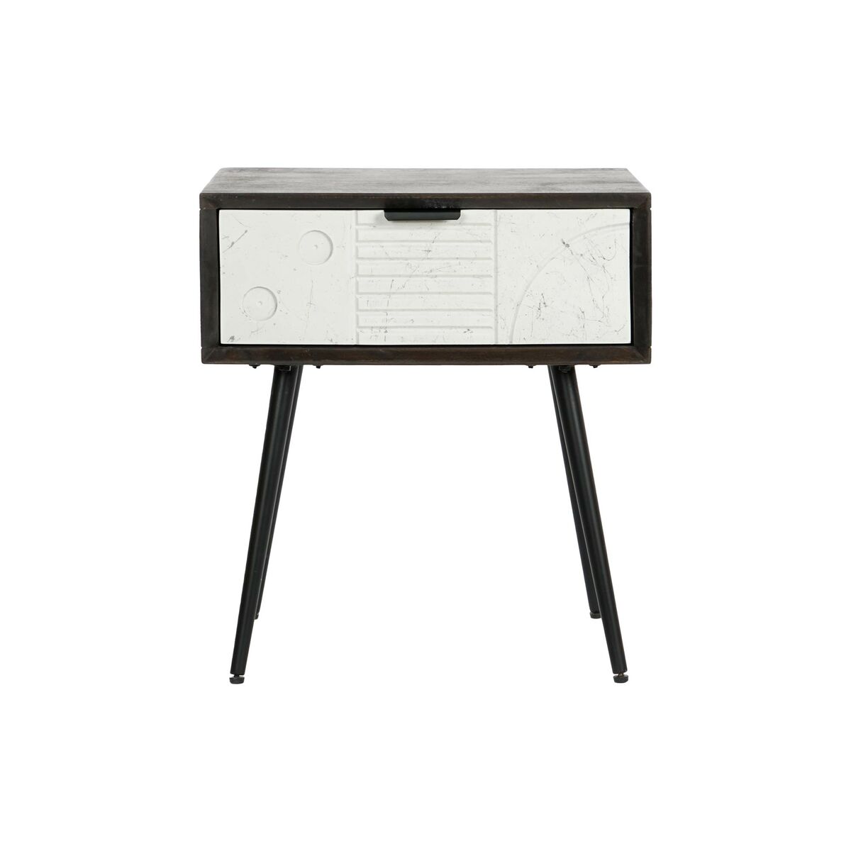 Mesita de noche moderna blanca, negra y wengué, 1 cajón — imagen 2